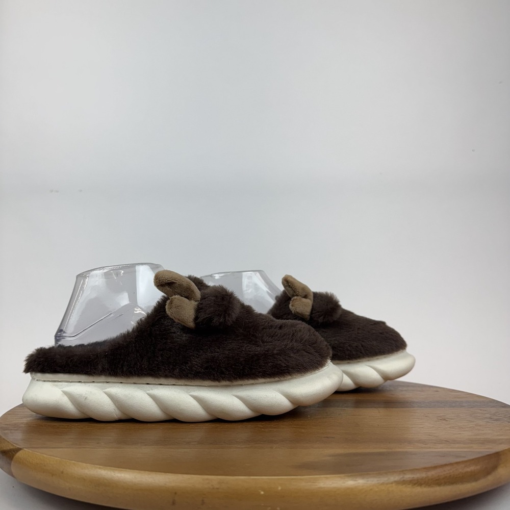 New Womens Yoki Horn Brown Moose Fuzzy Platform‎ Comfy Slippers Shoes Size Large